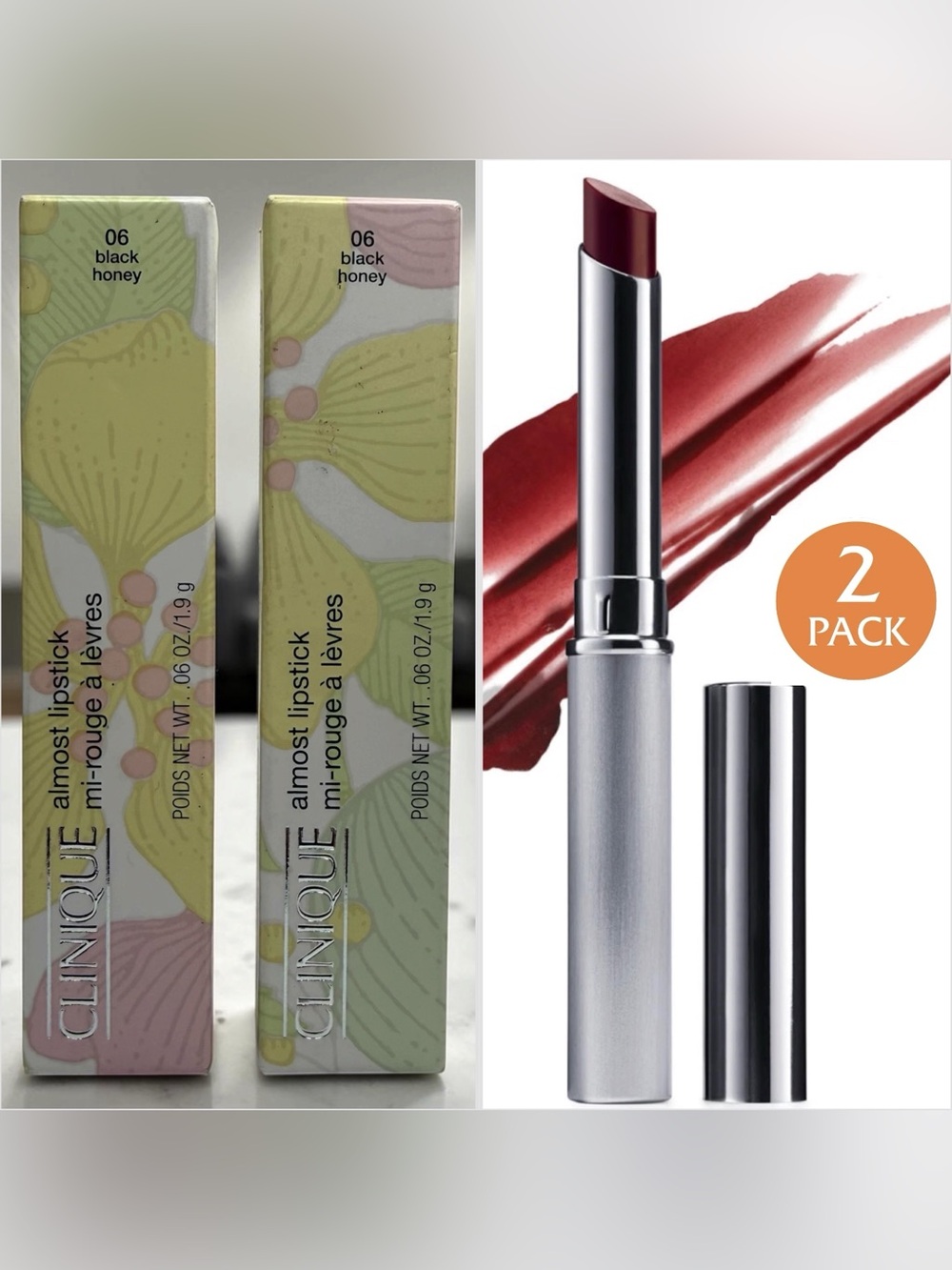 Lot of 2 Clinique Almost Lipstick Black Honey 06 Tinted Lip Balm Sheer Buildable